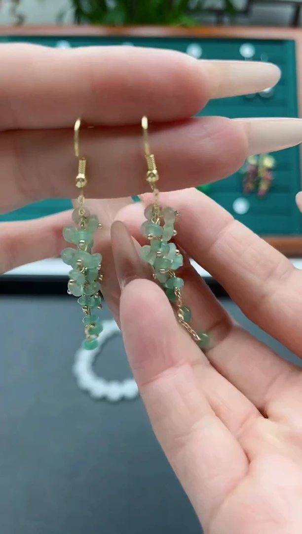 【闪购商品】东陵石耳饰银S925镀金镶嵌9东陵玉