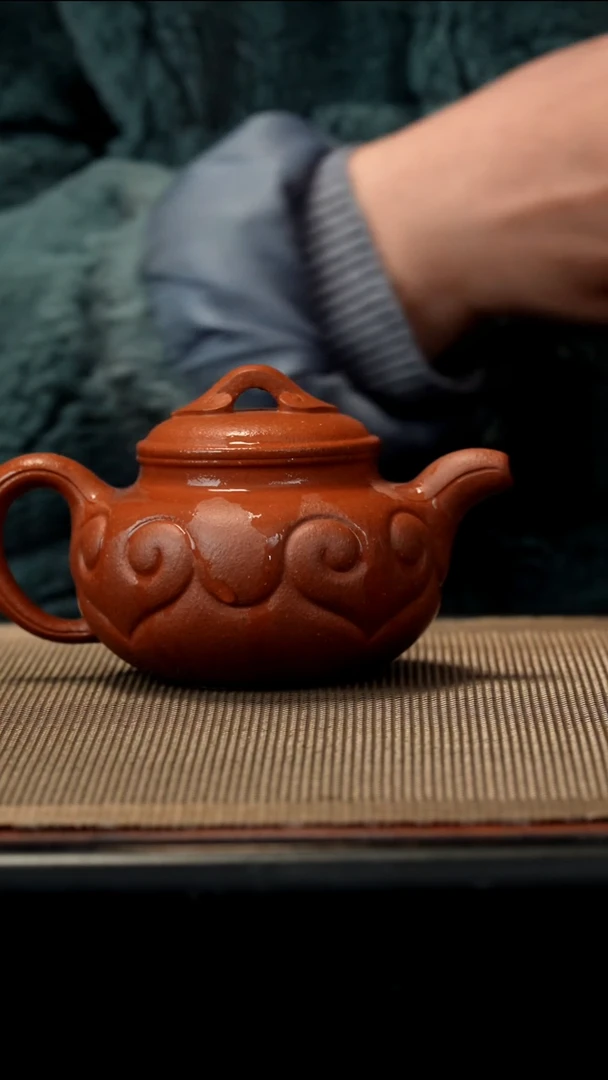 紫砂茶盏红降坡仿古如意175CC