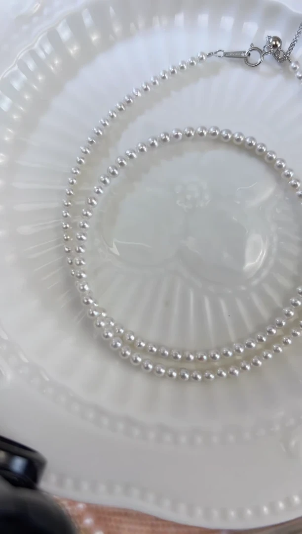 项链银S925镶嵌淡水珍珠3-4mm极光炫彩