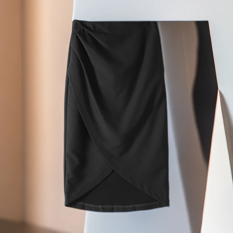 珈剪标24秋品牌折扣轻熟风高级感高腰捏褶开叉包臀半身裙子女601