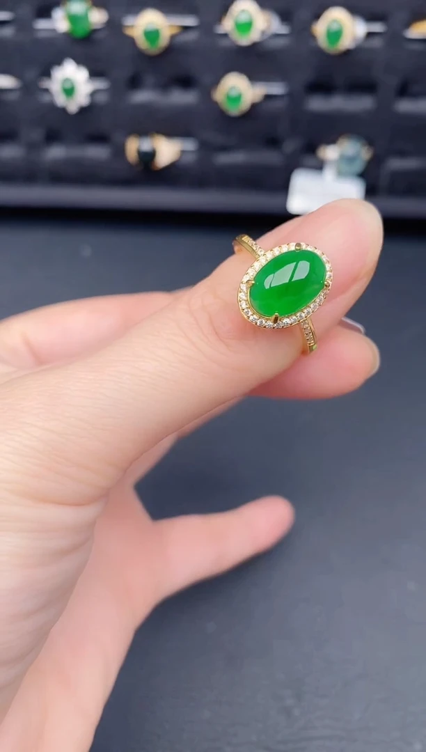 银S925镶嵌戒指翡翠天然a货翡翠96