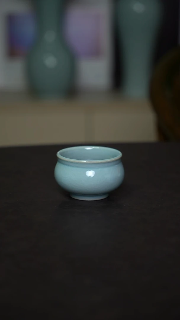 杯子瓷天青釉鼓腹杯全手工