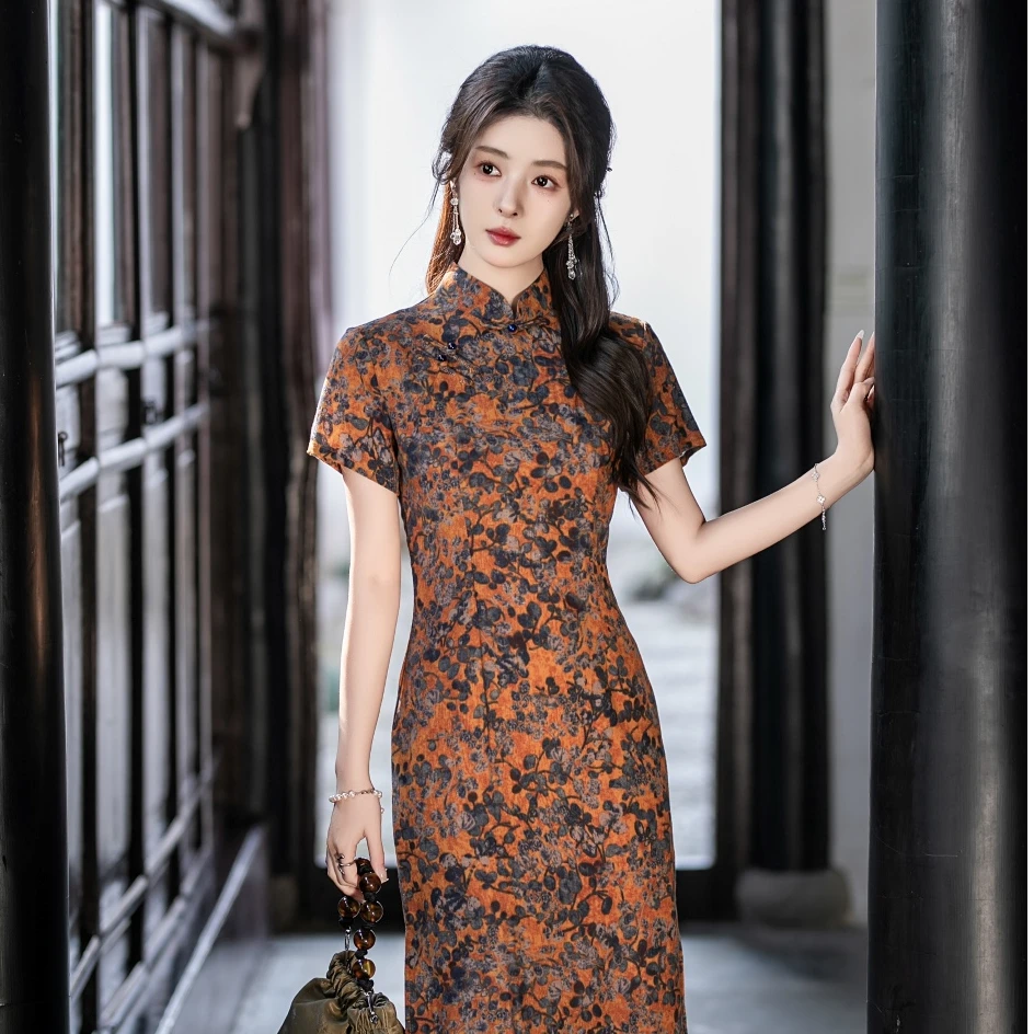 日常可穿旗袍中长款复古2025修身春季逛街夏季新款连衣裙气质短袖