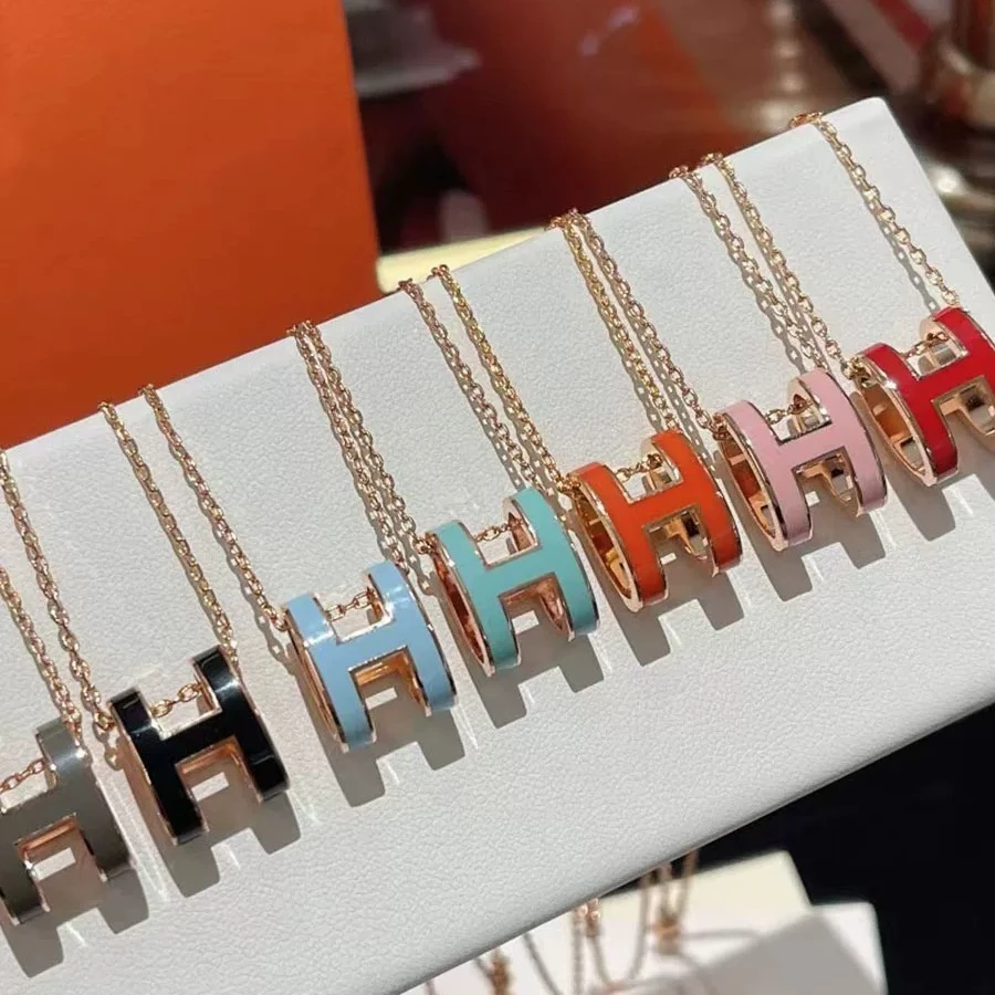 钛钢项链 jx百搭爆款女珐琅彩字母项链0717..