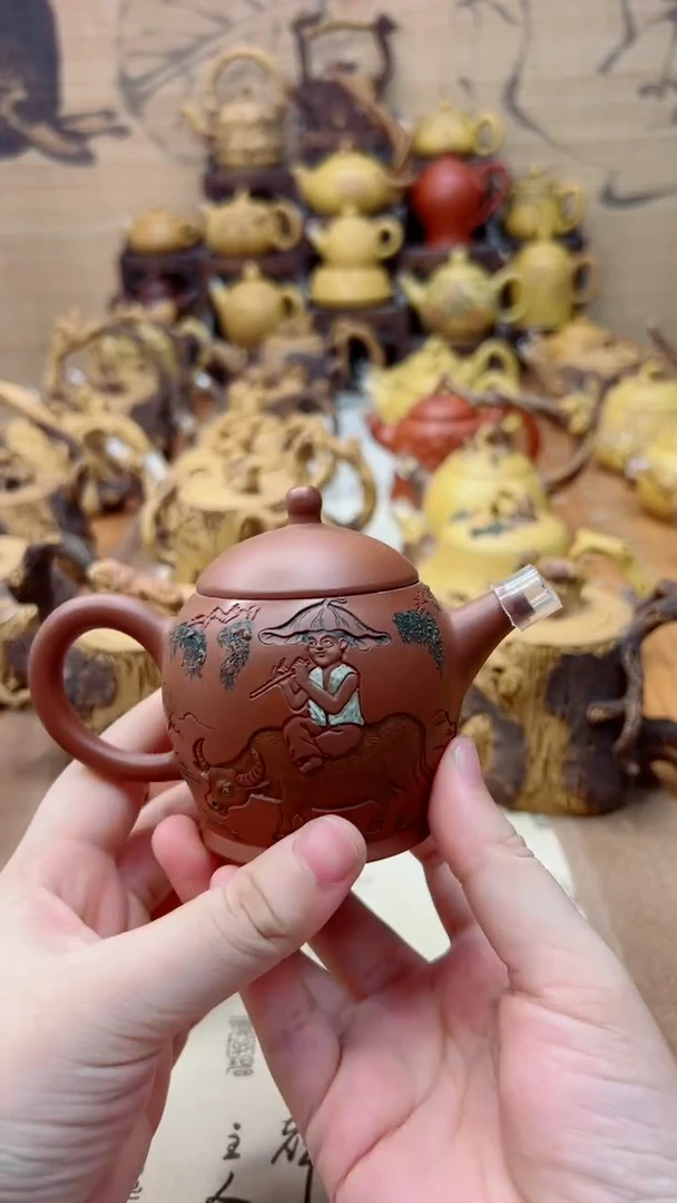 茶壶紫砂水*海牧童刻绘壶