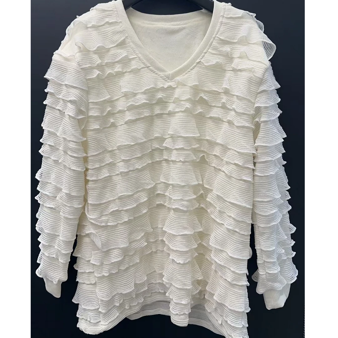 【NANA】2025新款层层荷边长袖时尚百搭洋气显瘦小衫上衣