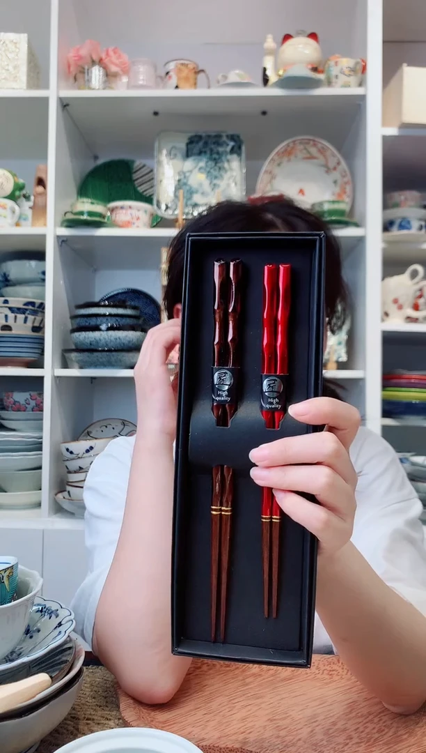 陶瓷日本进口纯实木夫妻对筷一套