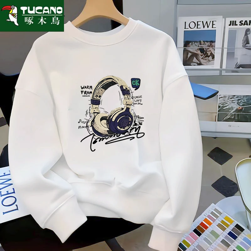 啄木鸟潮流情侣秋冬季2025爆款新款宽松圆领套头青少年卫衣