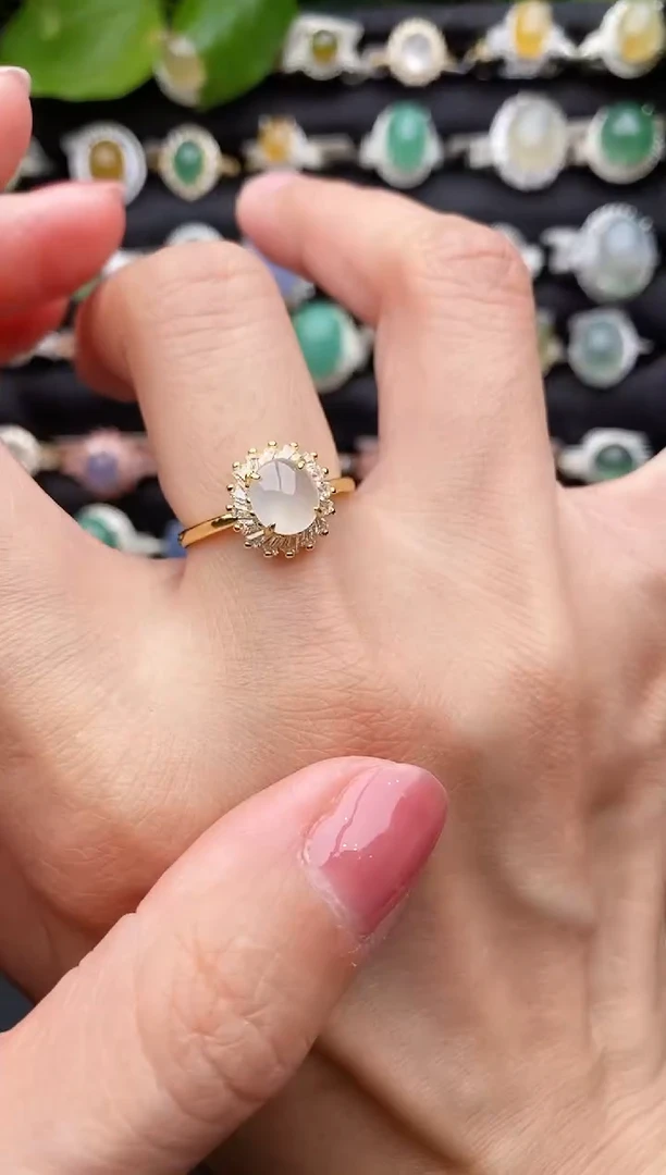 【闪购商品】翡翠戒指银S925镶嵌缅甸天然A货翡翠11  8-7