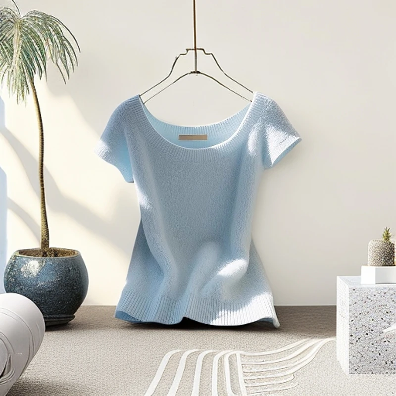 2025夏季新款绝美洋气独特别致上衣高级感独特漂亮短袖针织t恤女