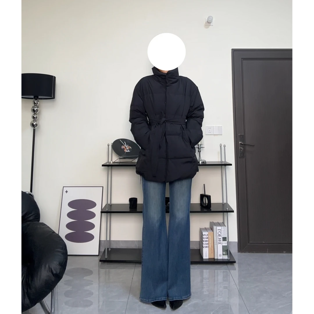 珍珍高个子【一件过冬】加长气质收腰系带中长款50羽融服外套女冬季