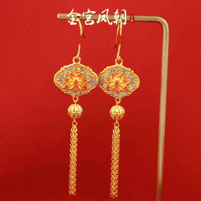 足银耳饰 金宫凤朝 花影耳饰复古国风长款国潮精美气质古风新年