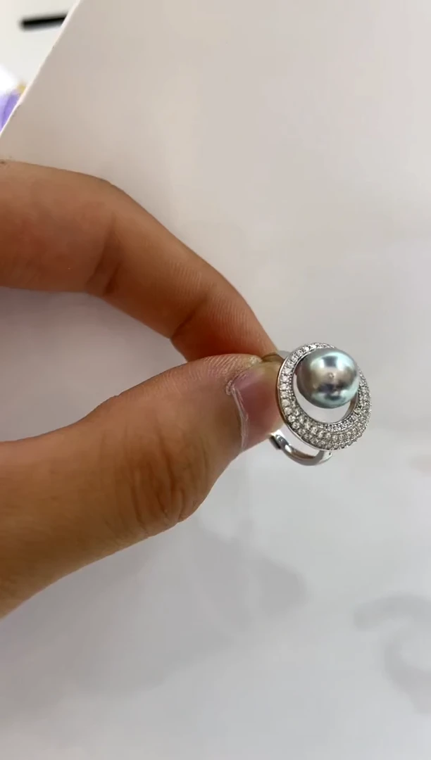 银S925镶嵌戒指海水珍珠8-9