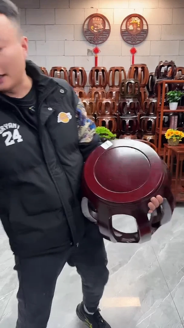 花梨木类家具（微瑕）酸枝色大号鼓凳单条7号