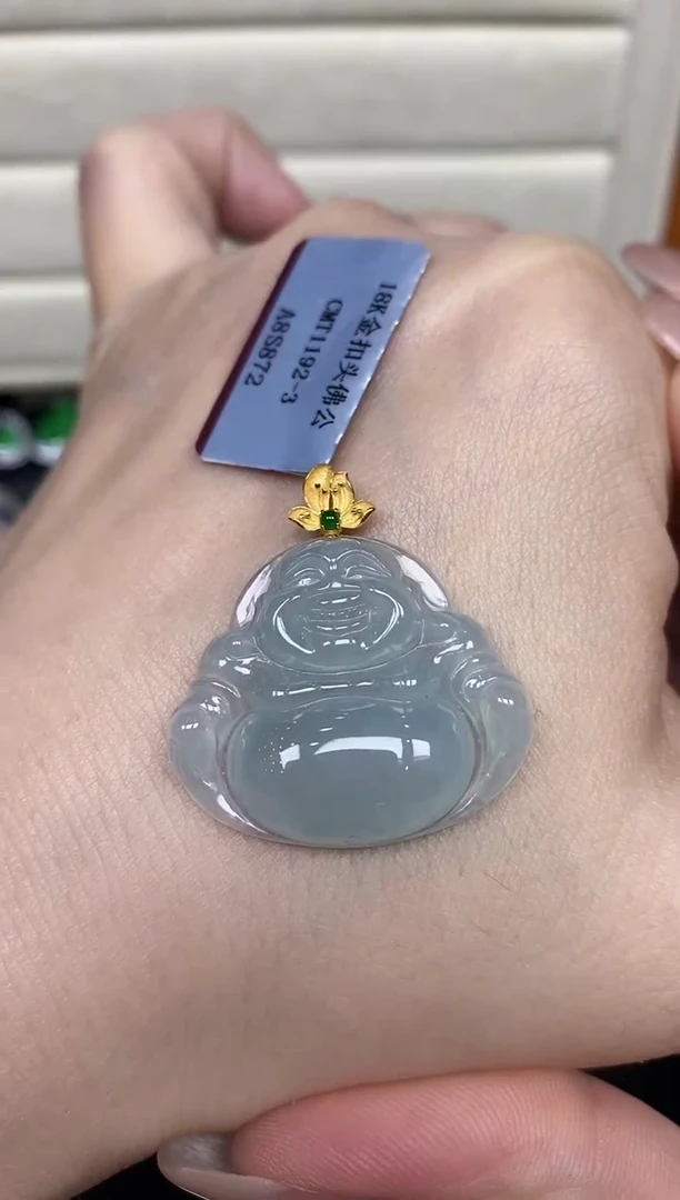 吊坠(不含链)18K金镶嵌翡翠佛公18K金扣镶嵌@@CMT1192-3