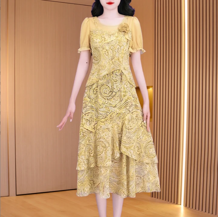 2025新款优雅气质时尚大气端庄休闲收腰连衣裙25853