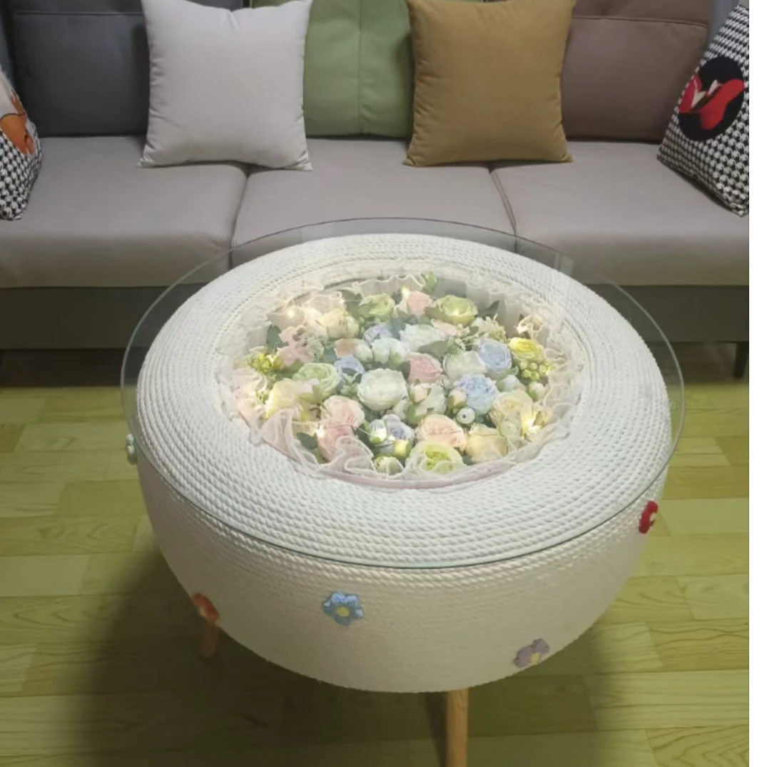 轮胎茶几材料 泡芙花成品diy手工自制花朵卧室装饰森系毛线装饰