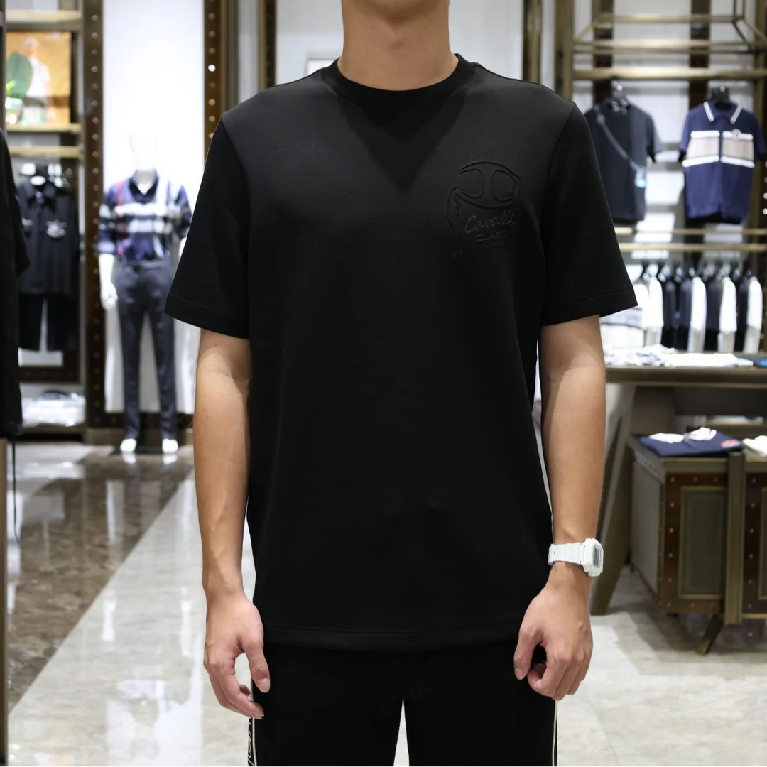 低调纯色刺绣小LOGO Cavalli Class 冬款中领短袖