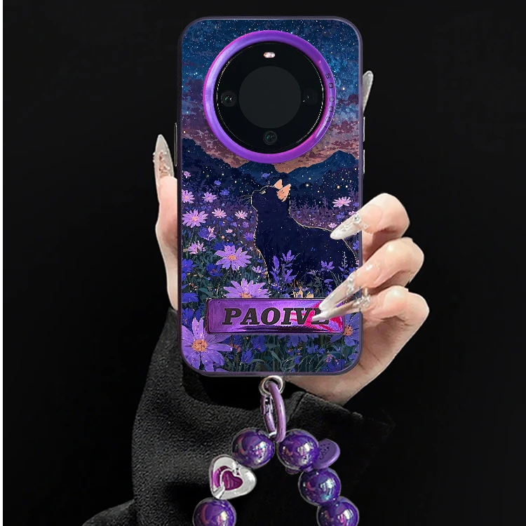 油画星空黑猫适用华为mate70pro手机壳mate60pro时尚mate50小众女