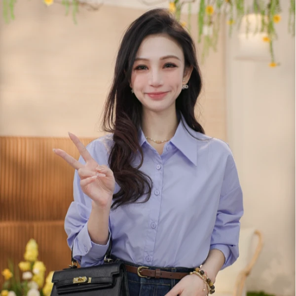 【视频同款】茵曼灯笼袖a字版型通勤简约梭织平纹衬衫18518198