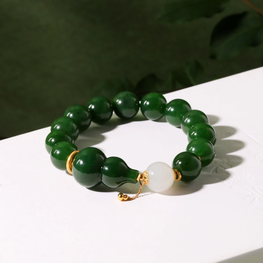 【意婵】《醉山翁》12mm18K金老俄料高脂粉度爆油碧玉羊脂白玉-912541