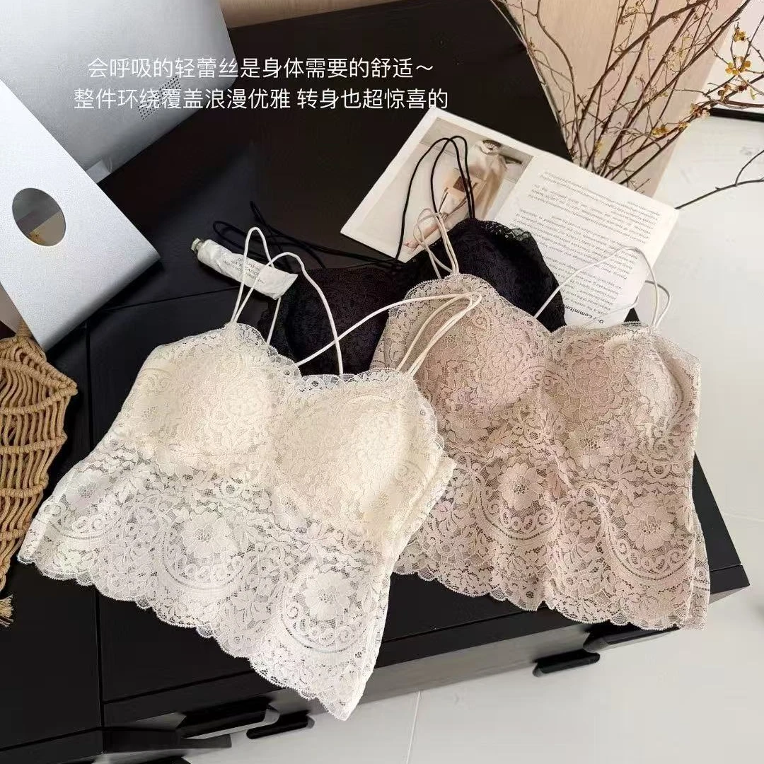 【泡芙推荐】法式蕾丝夏款交叉美背打底背心内搭性感风高级感8878