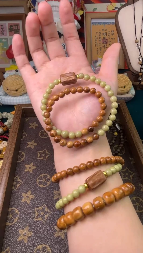 合金手链石英质玉6Mm库克【抹茶巧克力】双圈