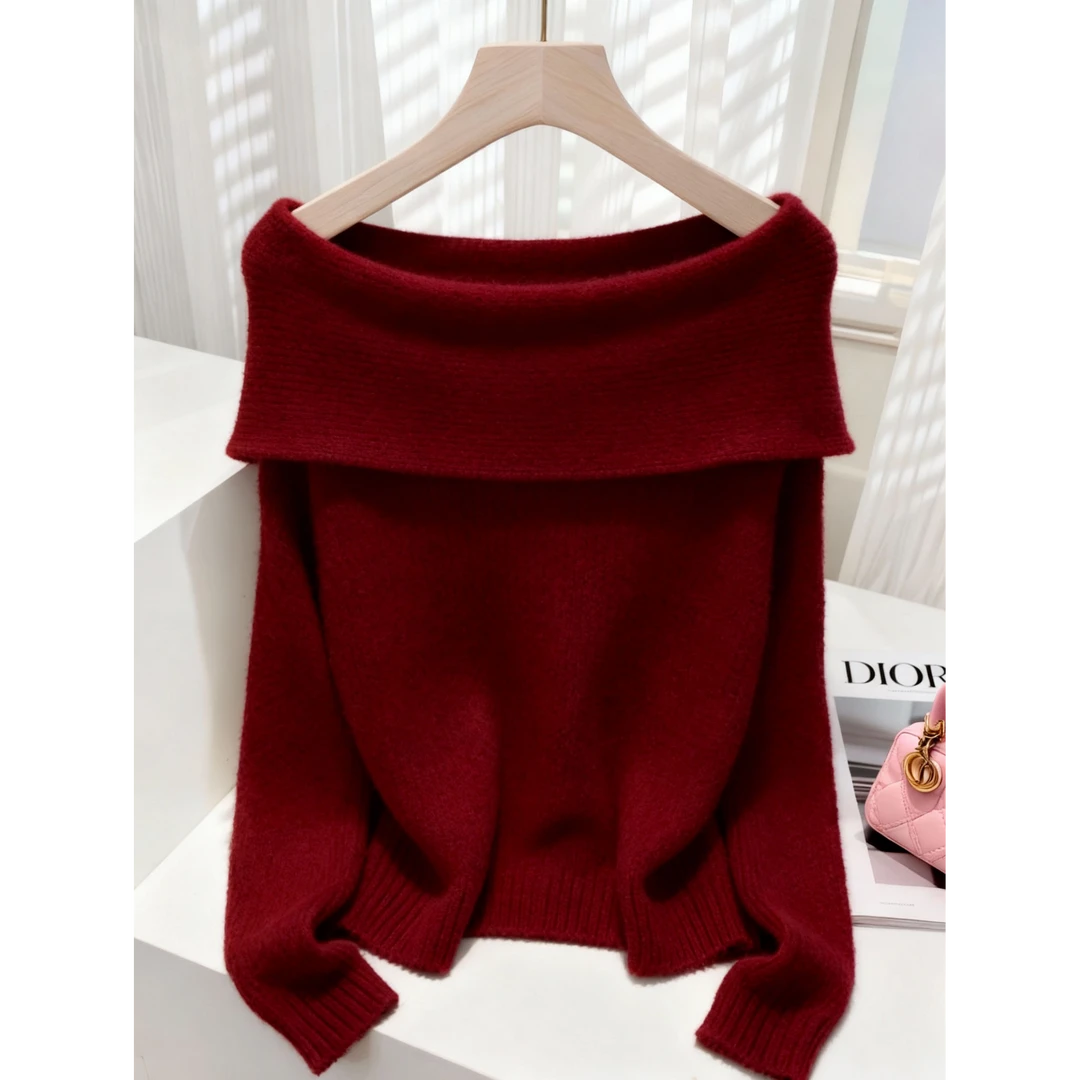 2025秋冬季新款针织衫洋气软糯时尚百搭气质显瘦一字肩超好看毛衣