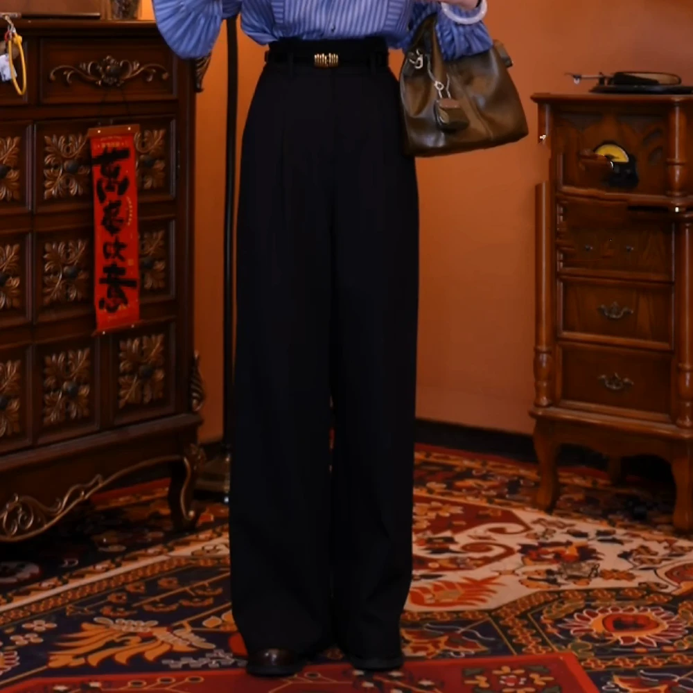 【随性时光】港风气质复古百搭显瘦高腰女装新款长裤休闲裤阔腿裤