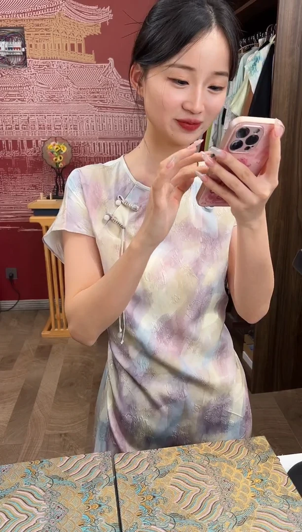 刺绣M 粉紫蓝莹长裙55SL7029