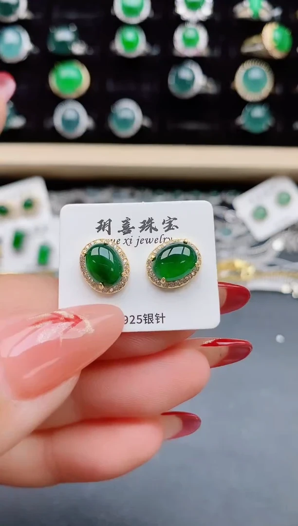 【闪购商品】翡翠耳饰银S925镶嵌50800