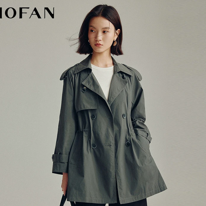 MOFAN摩凡时尚巴黎灰收腰2025秋款大翻领风衣女MAF553318