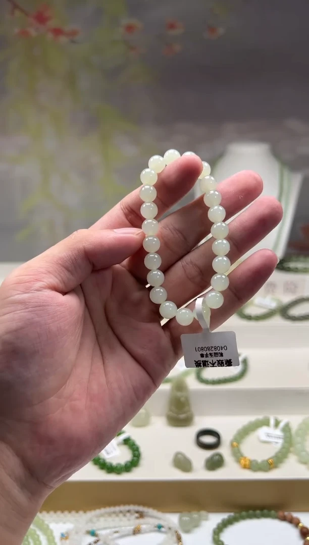未镶嵌手串和田玉卡8高冰晴白手串