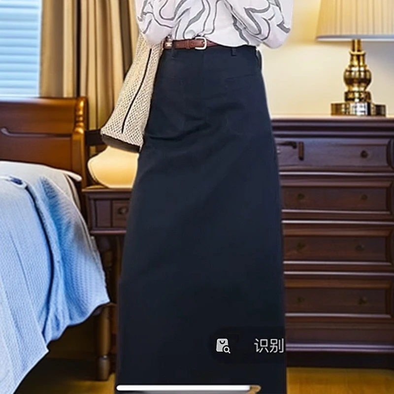 高腰开叉a字半身裙女秋季2025新款显瘦中长款直筒高级感气质裙子