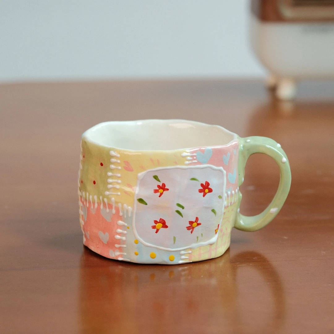 可爱陶瓷手绘手捏把手杯