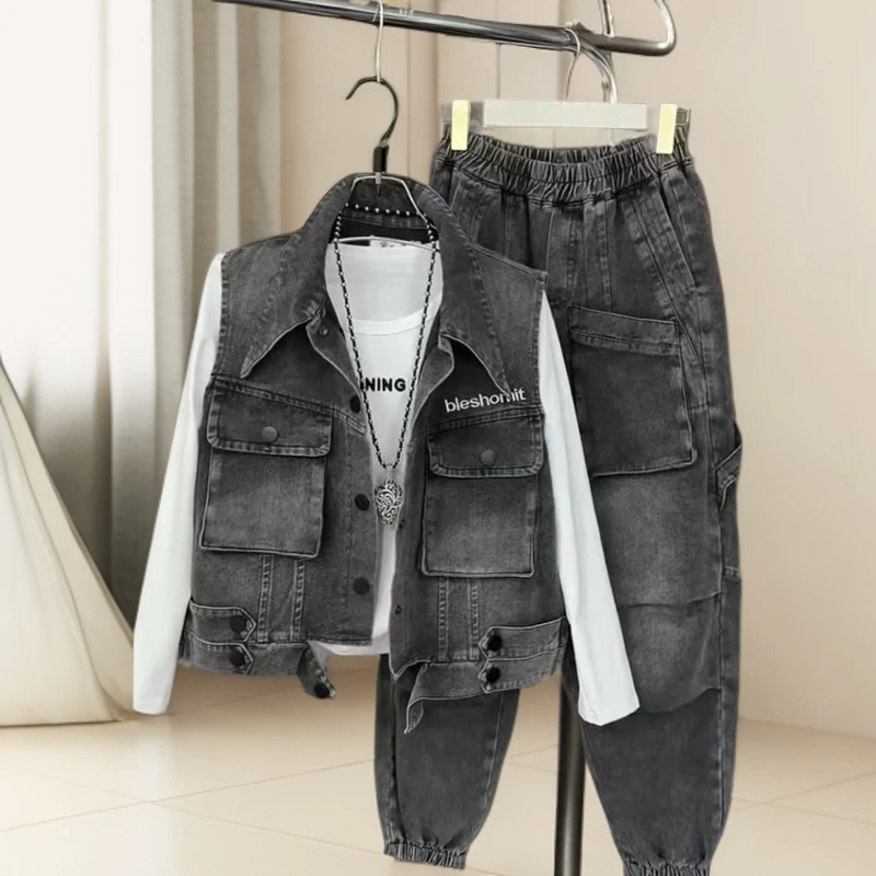 2025秋季新款休闲风INS风街头风时尚洋气套装潮流显瘦女拼接牛仔