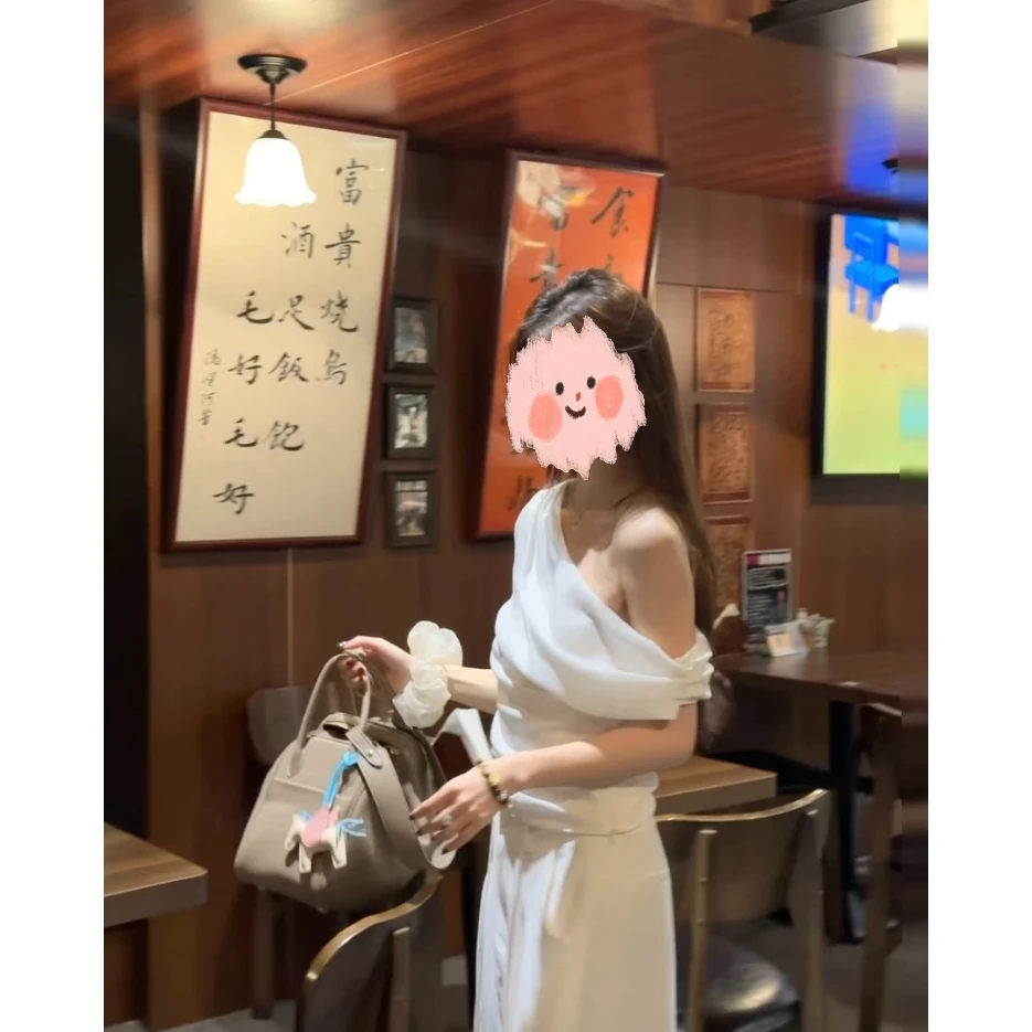 夏日清甜～休闲度假风斜肩短袖T恤高腰显瘦阔腿裤两件套装夏季新款