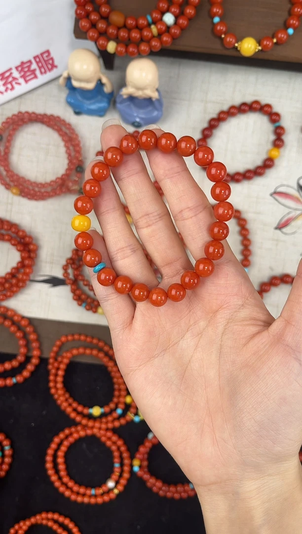 未镶嵌手串南红玛瑙南红单圈蜜蜡手串QF-A451（多样性发一）