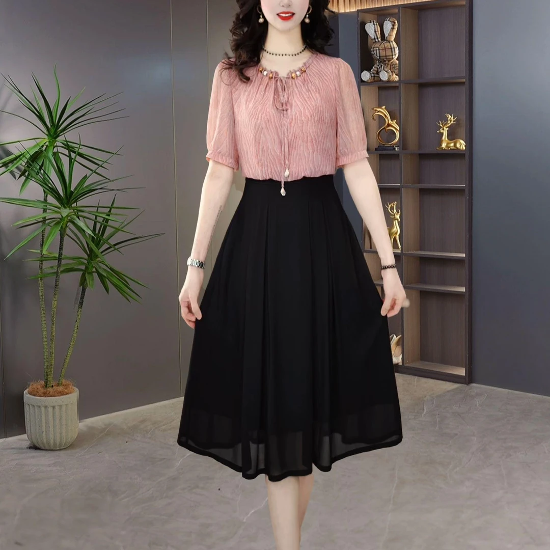 2025夏季时尚洋气减龄百搭拼接显瘦法式连衣裙子M-4XL