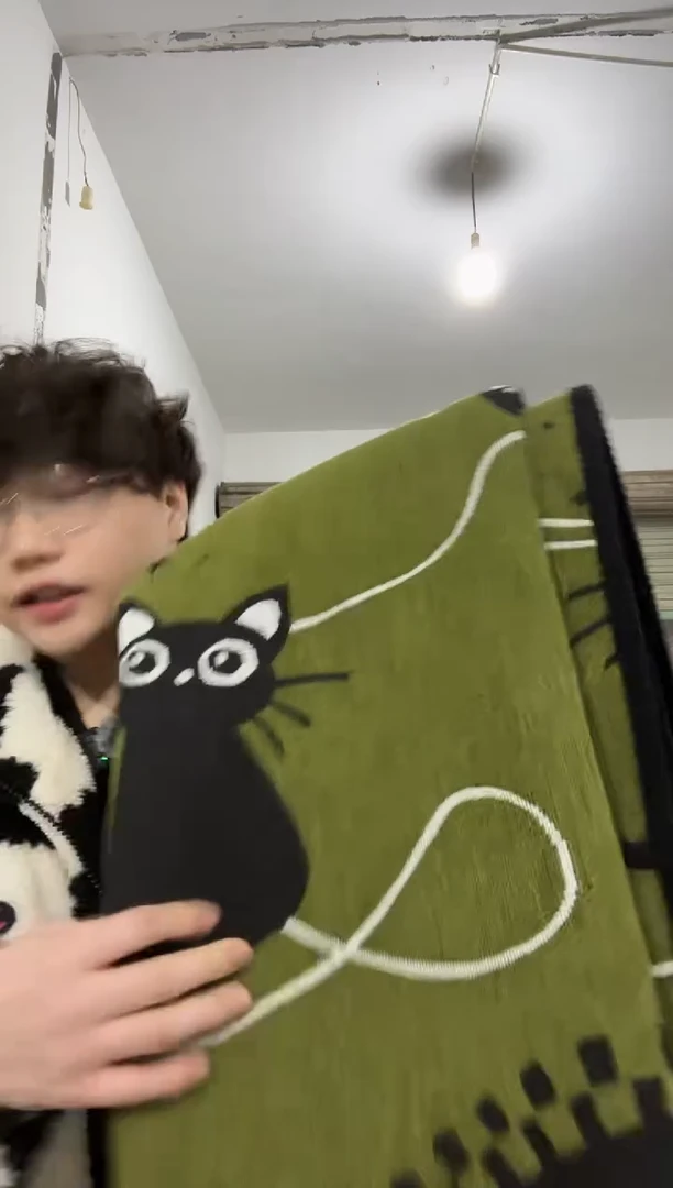 雪尼尔110*180绿色喵