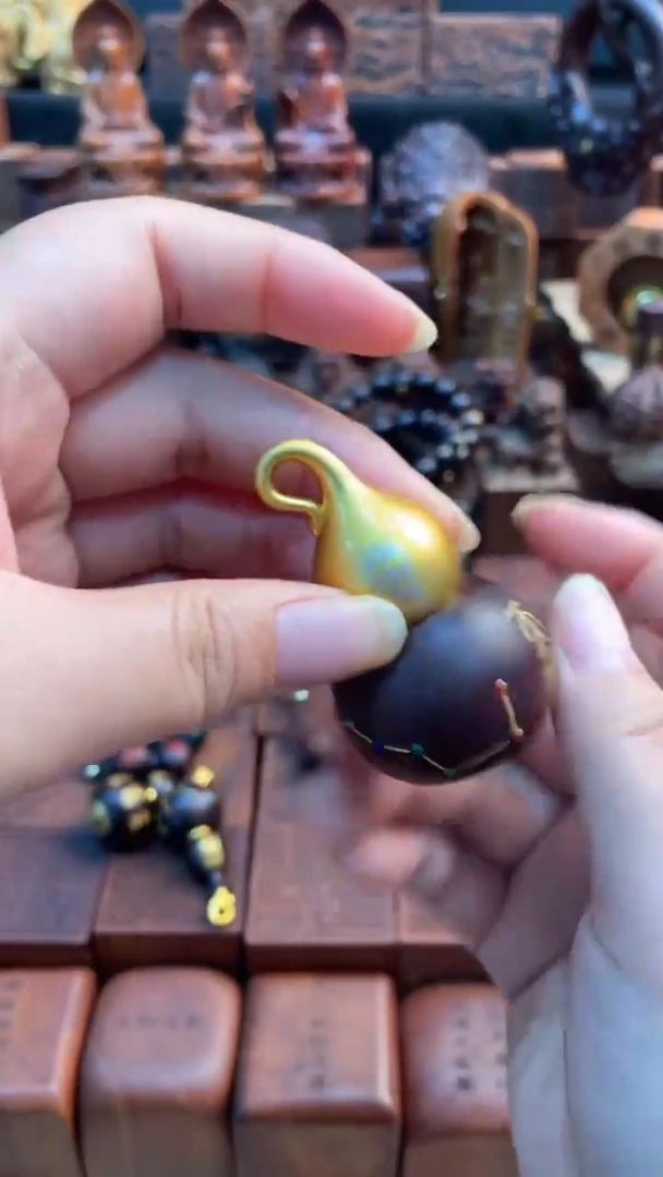 木枣木黄铜七星连珠开口大葫芦