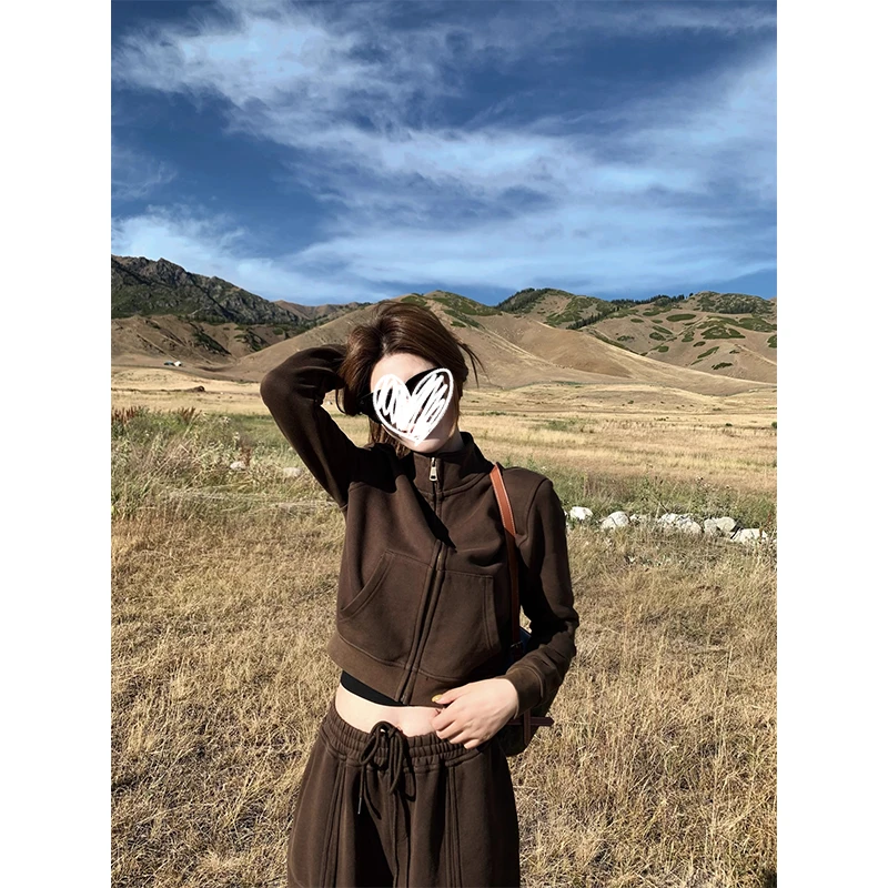 【现货秒发】韩系运动服早秋拉链长袖卫衣外套直筒休闲阔腿裤两件套