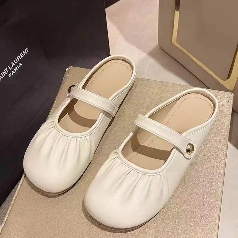 包头半拖鞋爆款女夏季2025新款软平底半托穆勒鞋甜美网红豆豆鞋