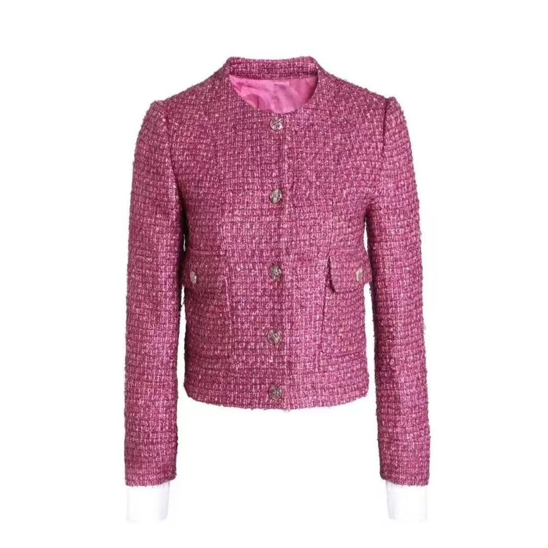 小香风纽扣气质长袖轻奢时尚设计圆领外套MEJ2311-WT03（0009）