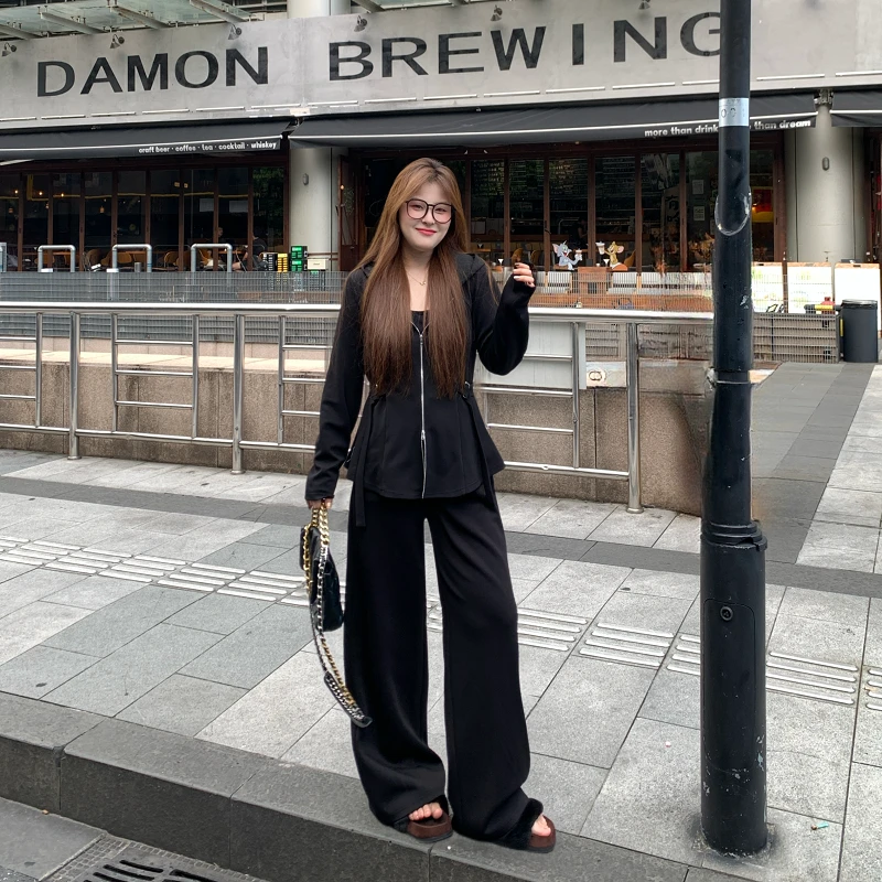 盈盈&南岛风大码女装休闲收腰外套上衣胖mm显瘦长裤套装ZYY2343