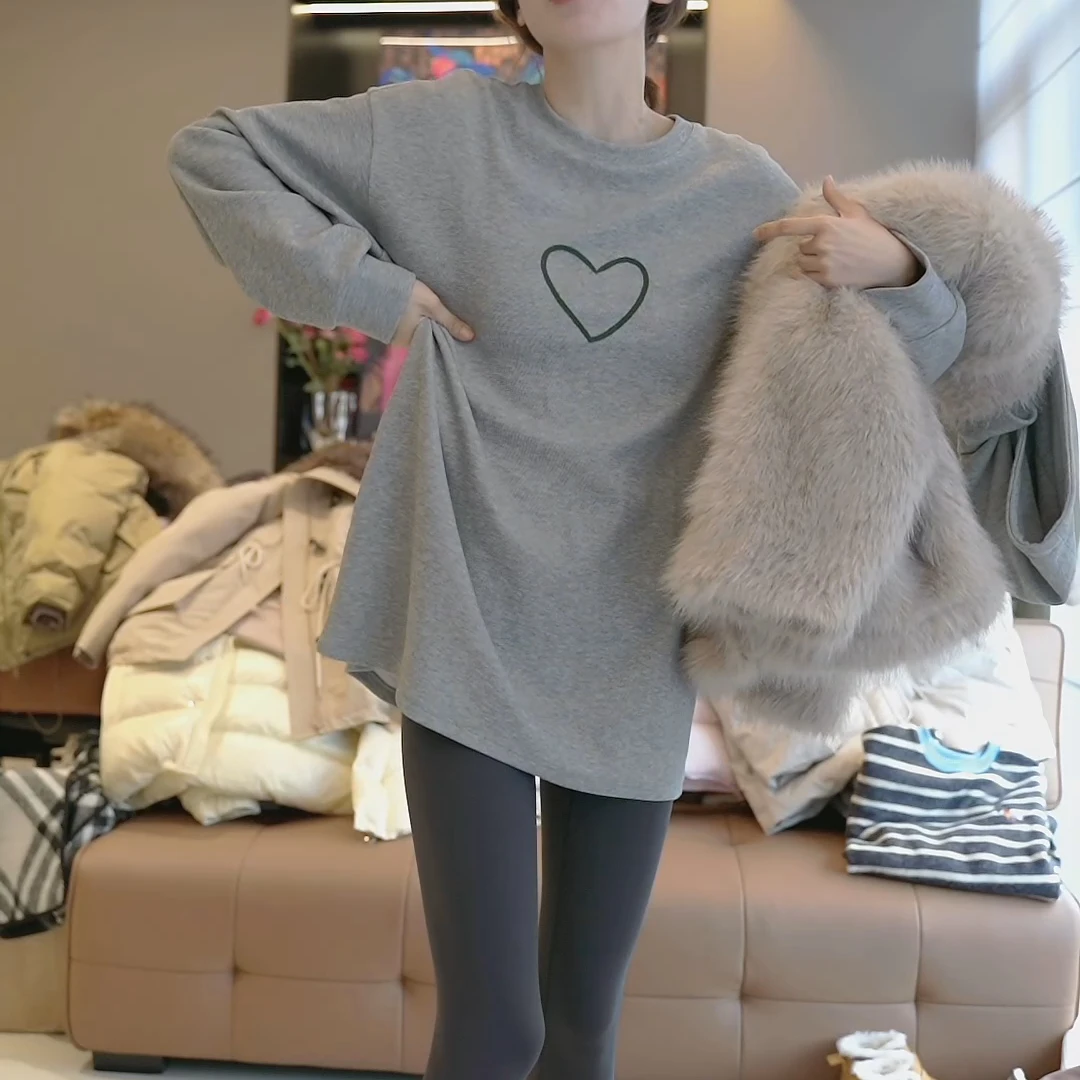 新款简约慵懒风加厚磨毛休闲百搭刺绣T圆领 LK2500467