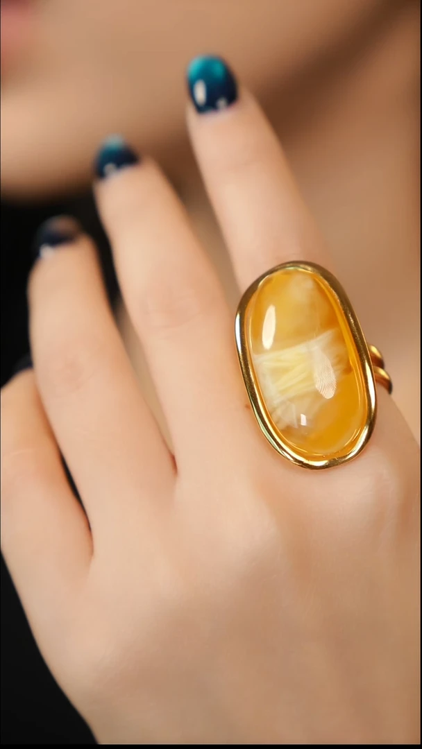 银S925镶嵌蜜蜡戒指孤品金白戒指