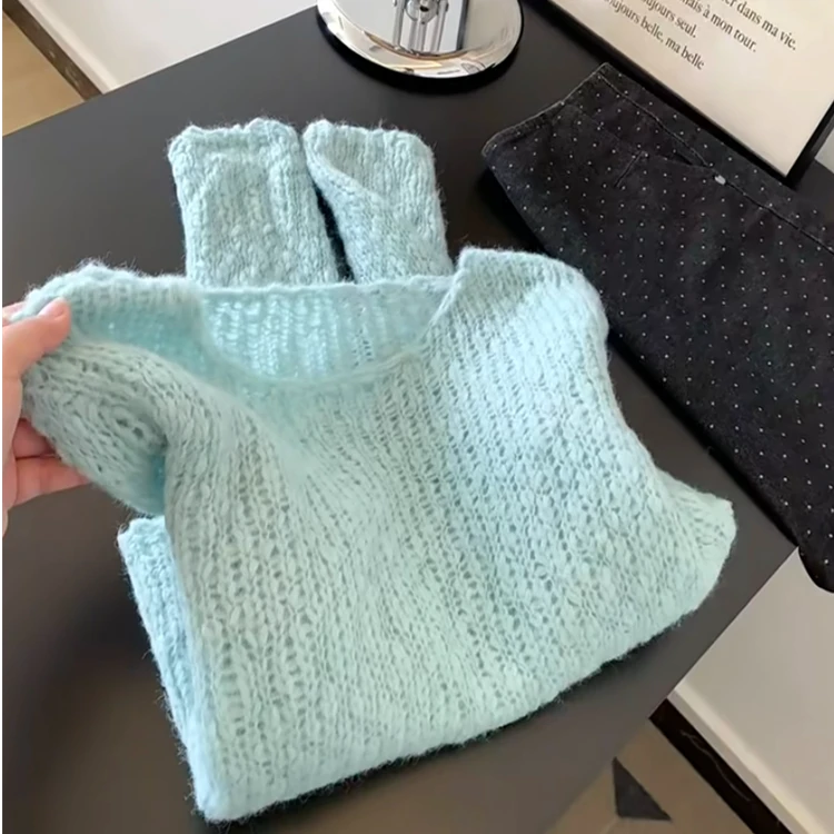 自留款推荐~韩系氛围感早秋穿搭高级感镂空宽松显瘦时尚针织上衣