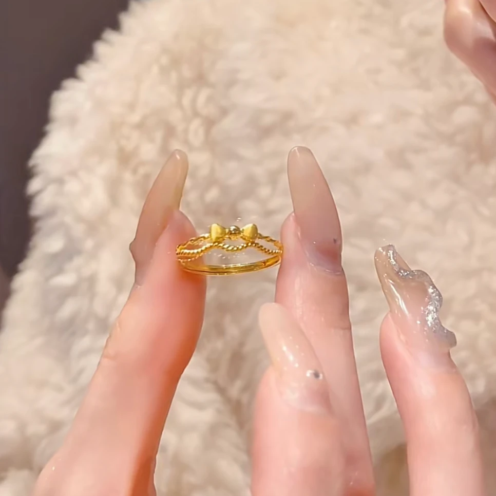 JIN BAI ZHENG 铜合金戒指 2025年新款超仙蕾丝蝴蝶结戒指时尚ins