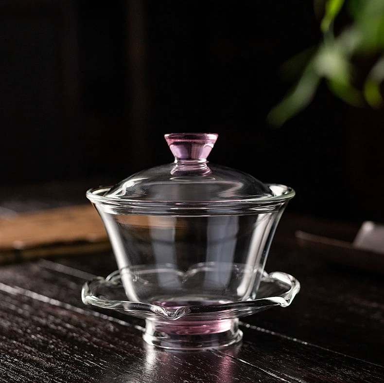 C070禾器同款沁莲盖碗玻璃隔热防爆三才泡茶碗炫彩手工厚茶具茶杯